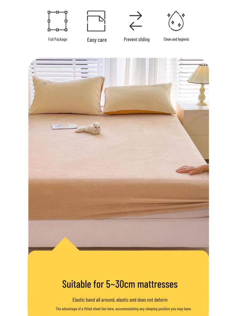 Autumn Winter Flannel Fitted Sheet: Non-slip Coral Fleece Bedspread & Mattress Cover