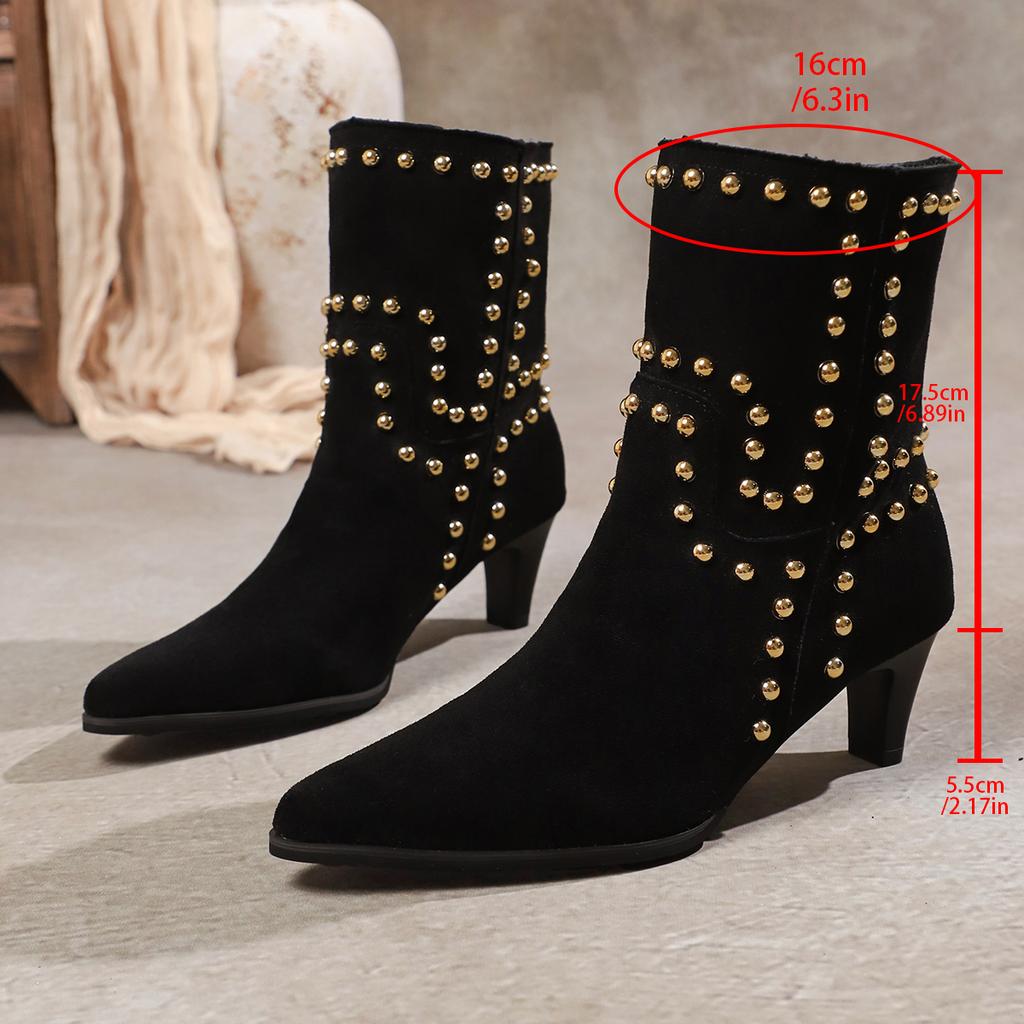 New Trend 2025 Autumn and Winter Rivet Fashion High Heel Chelsea Boots Pointed and Nude Boots High Heels Stiletto Western Boots