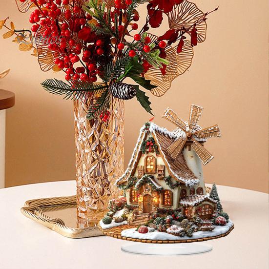 Indoor Winter Holiday Decorations Gingerbread Log Cabin Ornament, 2D Acrylic Table Decoration, Christmas House Ornaments Double Sided Crafts for Home