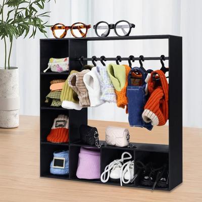Mini panenková skříň s 10 ramínky Úložný šatník na panenkové oblečení pro vystavení Příslušenství pro panenkový dům