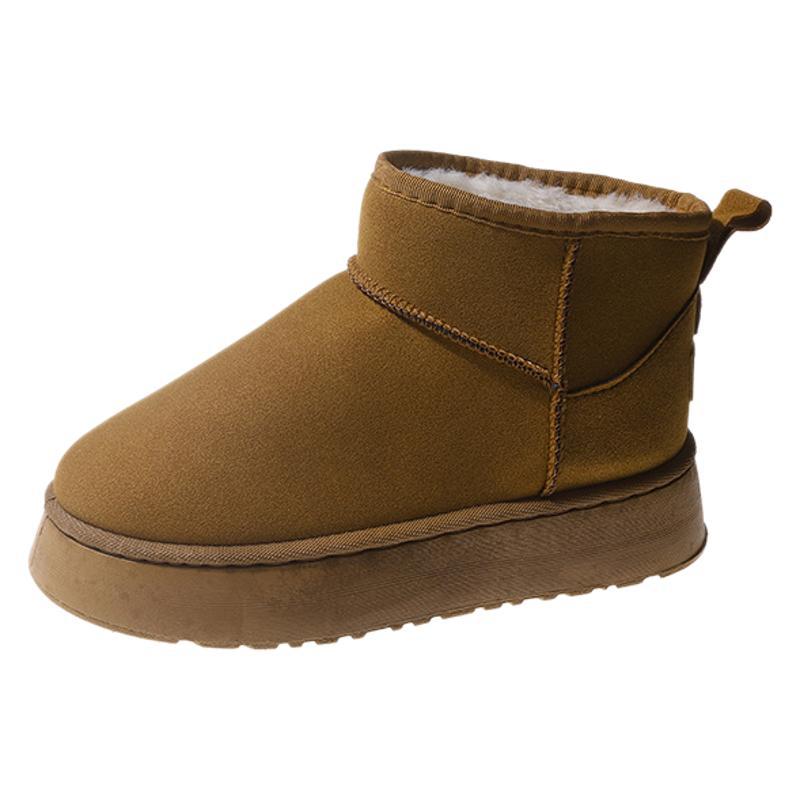 Autumn and winter snow boots women's 2025 new thick-soled thickened thermal cotton shoes with one foot pedal solid color short tube cold-proof boot