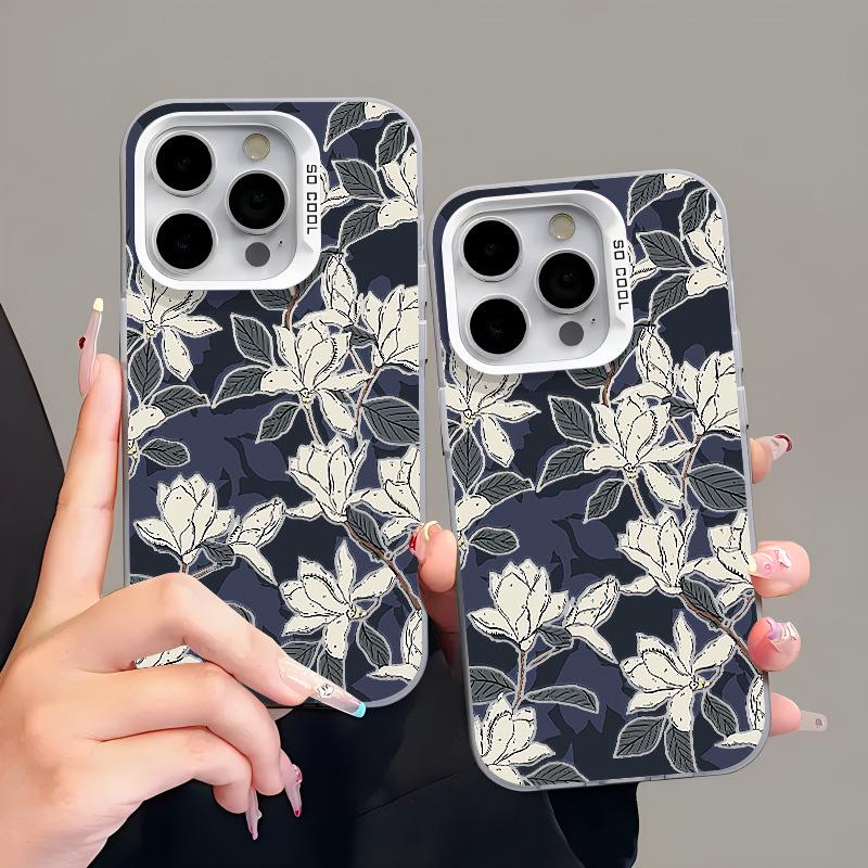 Silver Magnolia Creative Phone Case for iPhone 11/12/13/14/15 Pro Max