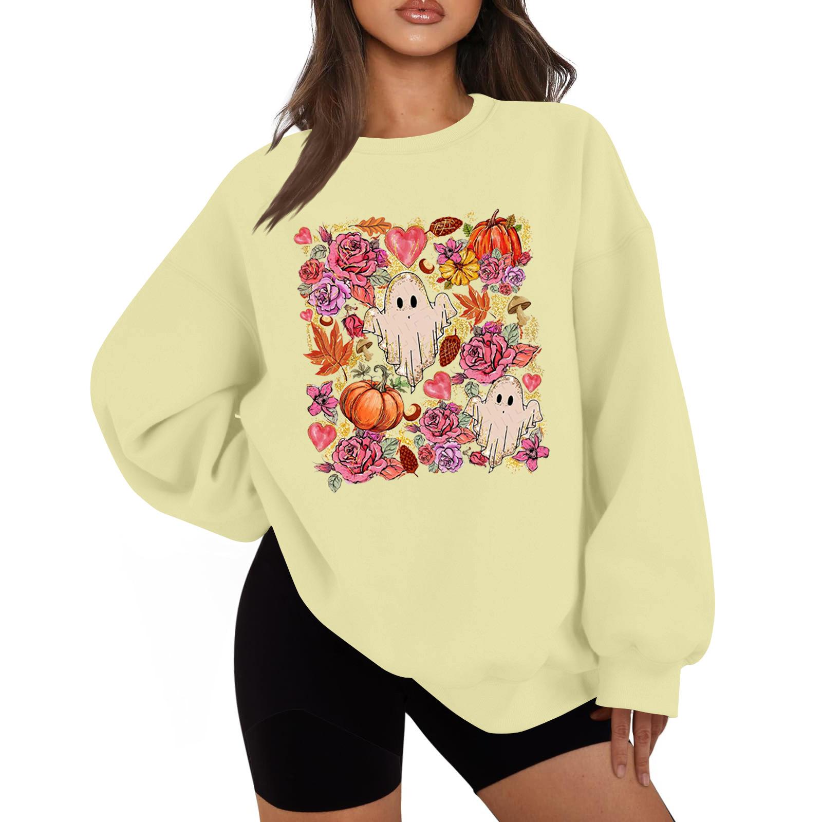 

Женская мода повседневная блузка с длинным рукавом и принтом на Хэллоуин с круглым вырезом XXL