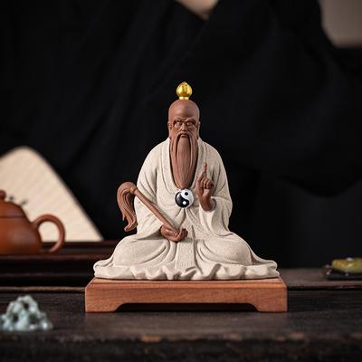 Chinese Zen Purple Sand Ceramic Ornaments, Taishang Laojun, Sanqing Daozu Statue, Yuanshi Tianzun Daoist School