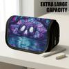 1pc Flip-Top Pencil Case, Stained Glass Skull Forest Purple Large Capacity Thickened Oxford Pencil Bag Double-Layer Zipper Pencil Pouch, Aesthetic Bac