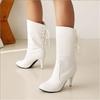Elegant White Mid-calf Boots Autumn Winter Women Boots Ladies Slip-on Luxury Thin High Heels Party Office Shoes Woman Size 34-43