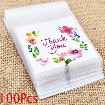 100 Stück selbstklebende Plastiktüten, Dankeschön-Keks- und Süßigkeitentüten, für Hochzeit, Geburtstag, Party, Geschenktüte, Keksbacken, Verpackungsbeutel