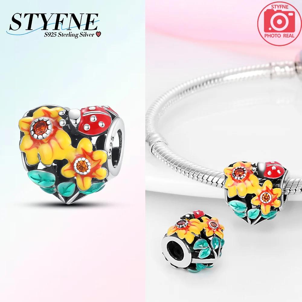 Original Copper Pink Heart Zircon Flowers Cats Sunflowers Beaded Charm Fit Bracelet Women Gift Diy Jewelry Set
