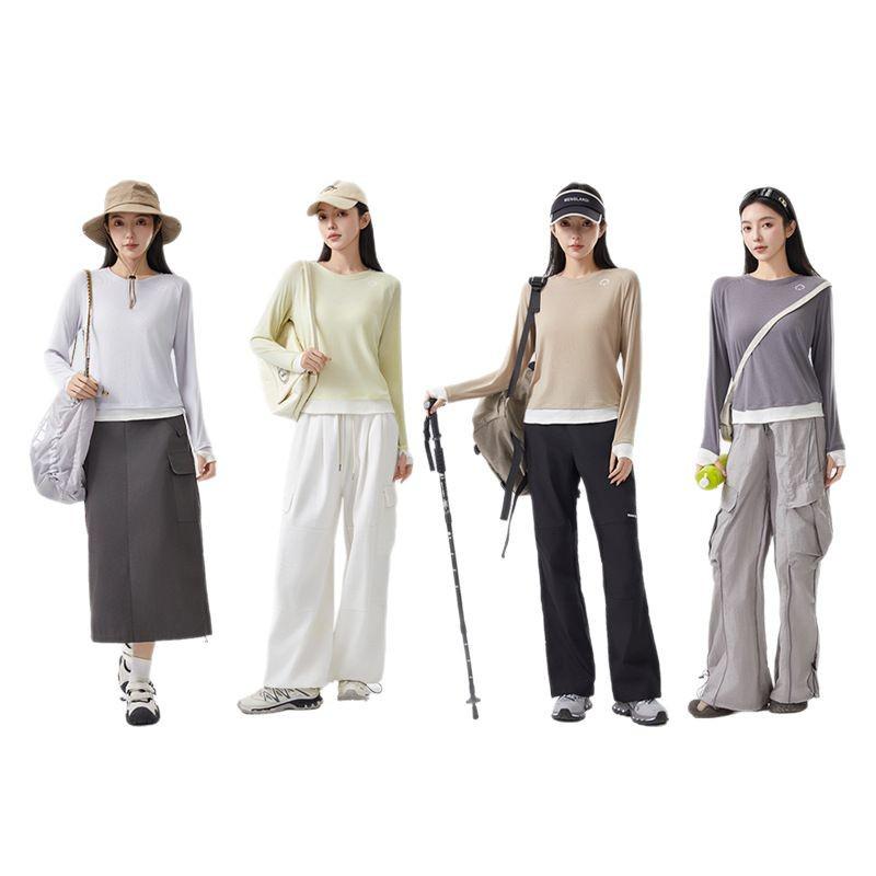 Dámské průsvitné tričko s dlouhým rukávem z lyocellu a lnu slim-fit s designem falešného dvoudílného vzhledu