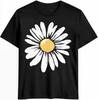 Daisy Flower Print Black T-shirt