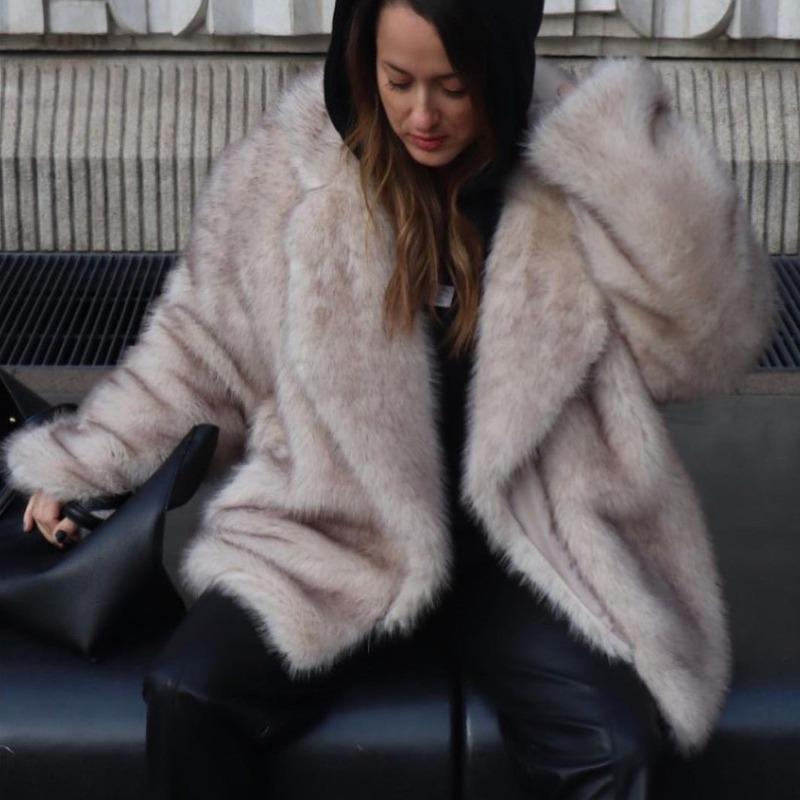 New Toka Imitation Fox Fur Coat Women's Medium and Long Temperament Large Lapel Loose Women's Coat