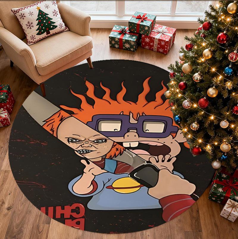 Bride of Chucky Pattern Round Rug, Indoor/Outdoor Mat, for Picnic, Gameroom, Bedroom, Office, Living Room, Home Decor Carpet, Birthday Gift