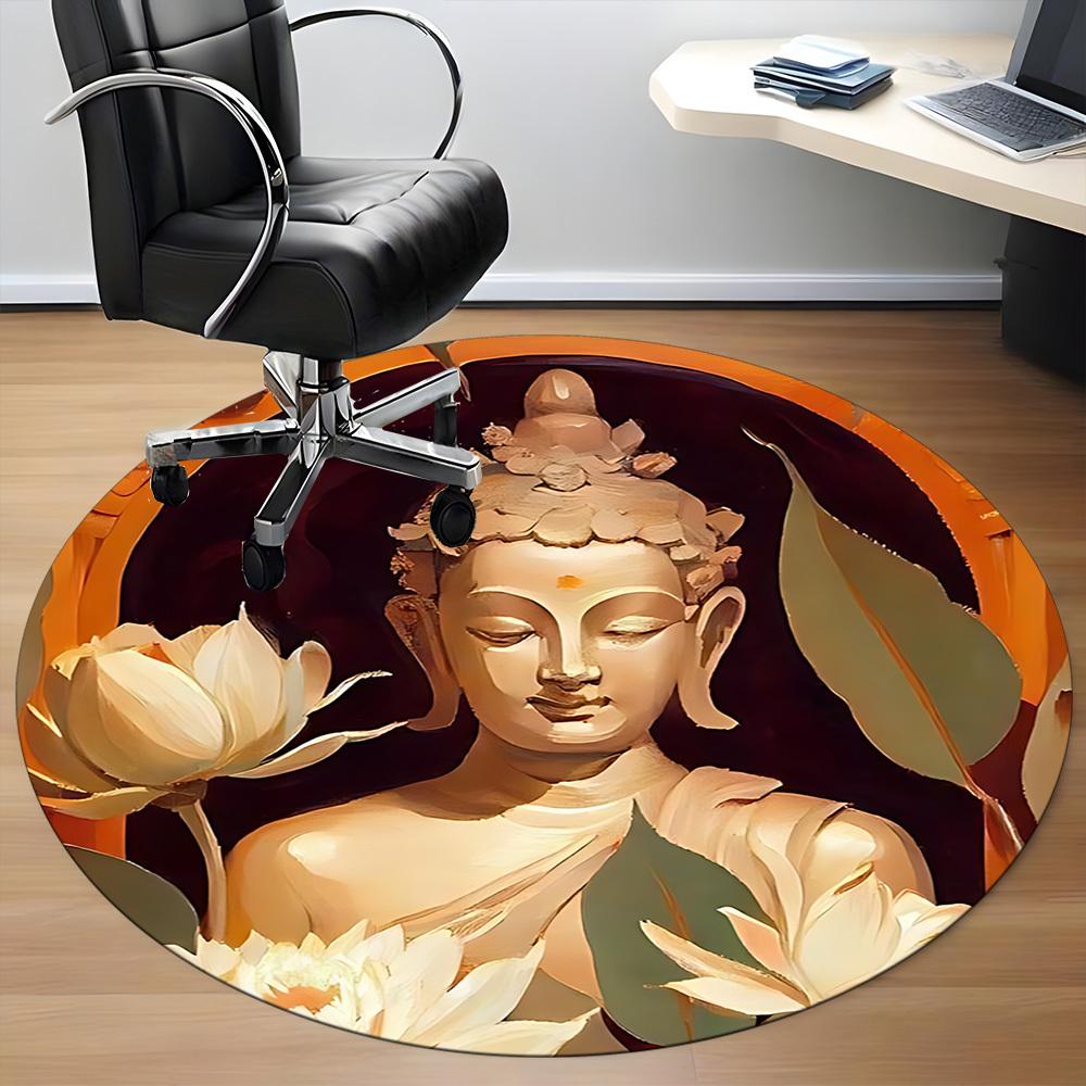 1PC Buddha Lotus Office Round Area Rug, Mat Suitable ForOffice, Under Office Chairs Bedroom Living Room Home Decor, Room Deco