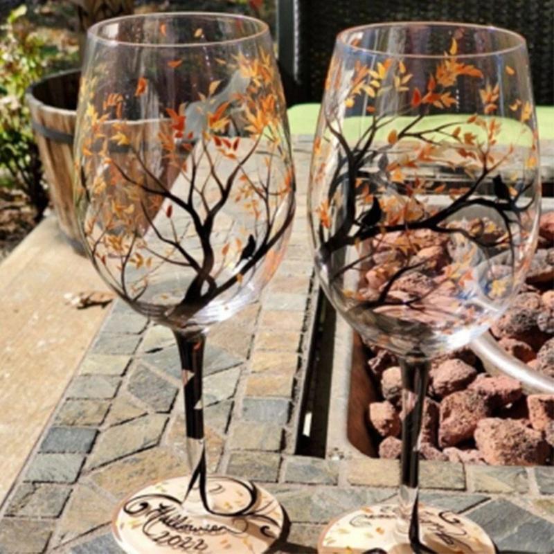 Vier Jahreszeiten Bäume Weingläser Kelch Kreativ Bedruckt Rundes Glas für Wein Bier Cocktail Großes Fassungsvermögen Glasbecher Geschenk