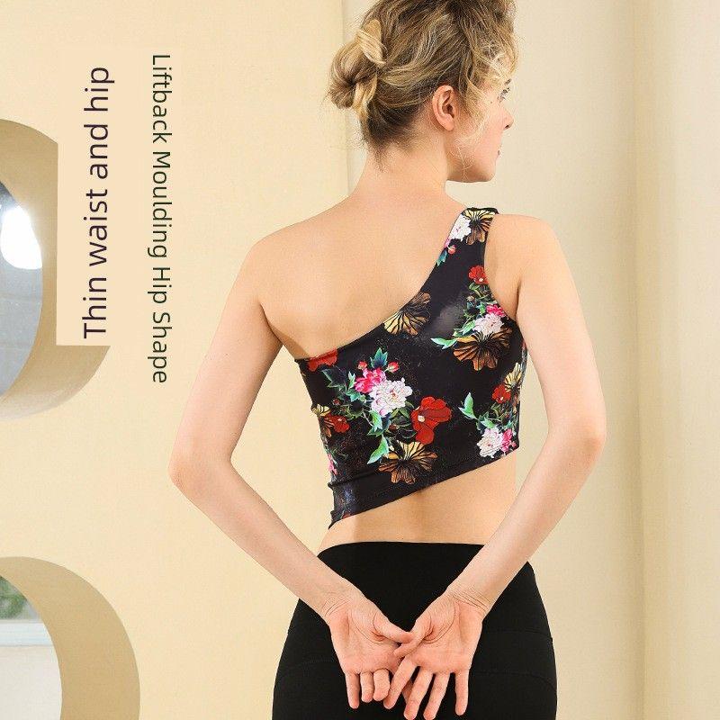 Export New European and American Print Yoga Clothes Vest Sports Bra Oblique Shoulder Gym Intimates Running Outfit Women's Top