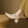 Fashion 2025 New Top Quality Genuine Leather Women Sandals Vintage T-Strap Square Toe Thick Heels Shoes Woman Summer Office Ladies Pumps