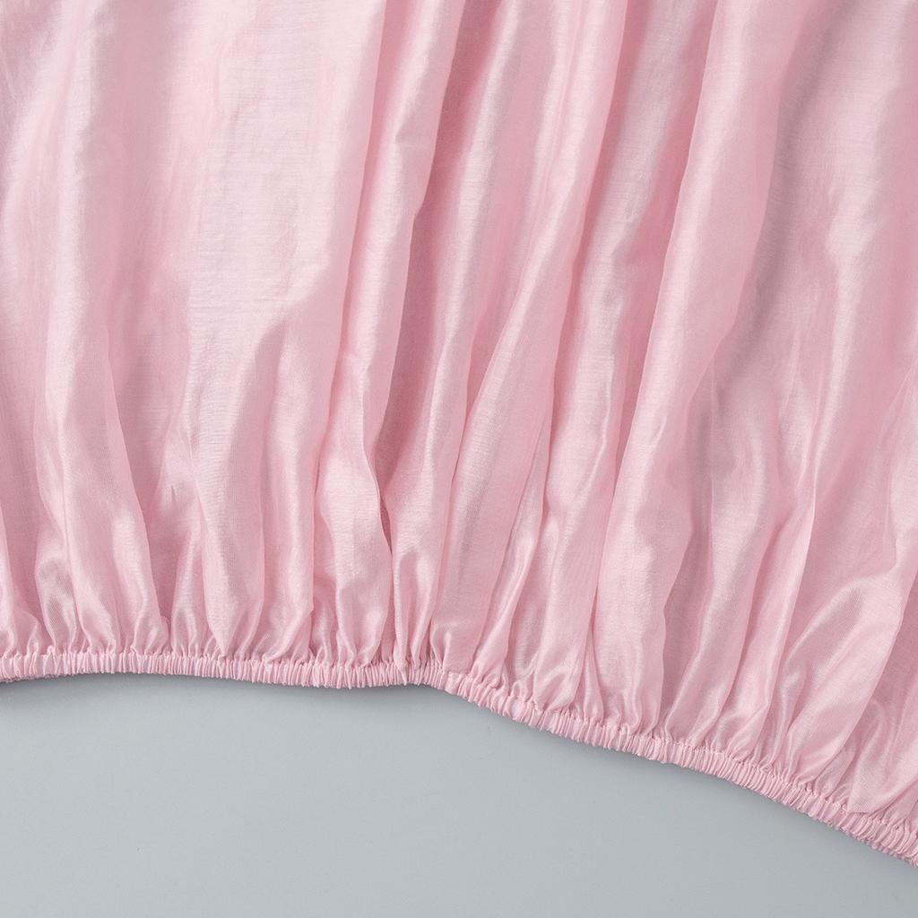 Frühling Sommer Neu Damen Durchsichtiges Ballonärmel Raffung Rüsche Stehkragen Langarm Bluse, Europäischer Amerikanischer Stil Freizeit Lässiges Hemd Top