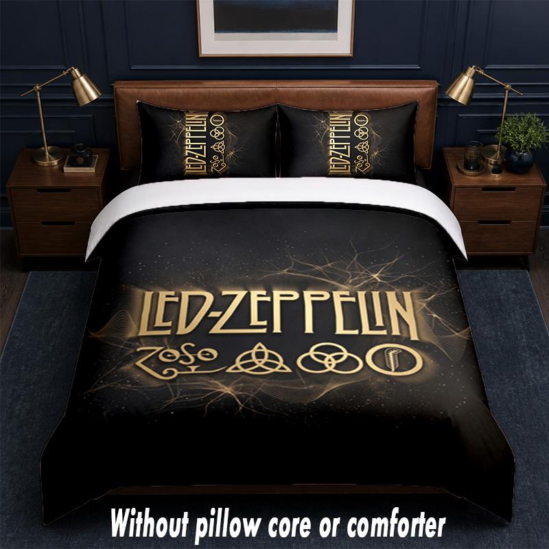 Led Zeppelin Design Postel Povlečení 1 Povlak na přikrývku + 2 Povlaky na polštář Měkké Prodyšné Domácí Lůžkoviny