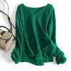 Women's Autumn/Winter Mid-Length Causal Lace-Up V-Neck Knit Sweater Solid Color Crochet Pullover Top