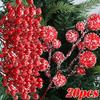 1-20pcs Christmas Red Berry Stems DIY New Year Artificial Wreath Crafts Berries Xmas Tree Fake Flowers Ornaments Party Supplies