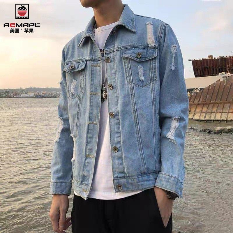 Spring Casual Denim Jacket Men's Trendy Brand All-match Jacket Male Student Tops Trendy Denim Jacket Men