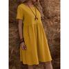 Summer European And American Ladies Loose Pockets Solid Color Round Neck Women's Cotton And Linen Dress Loose Casual Simple Elegant Daily Long Skirt