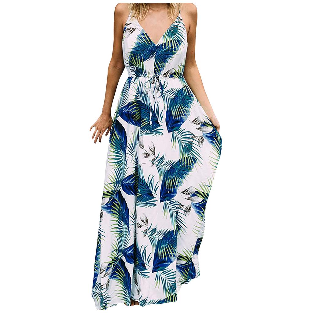 Ladies Fashion Elegant Dress With Printed Suspenders And Floor-Length Skirt