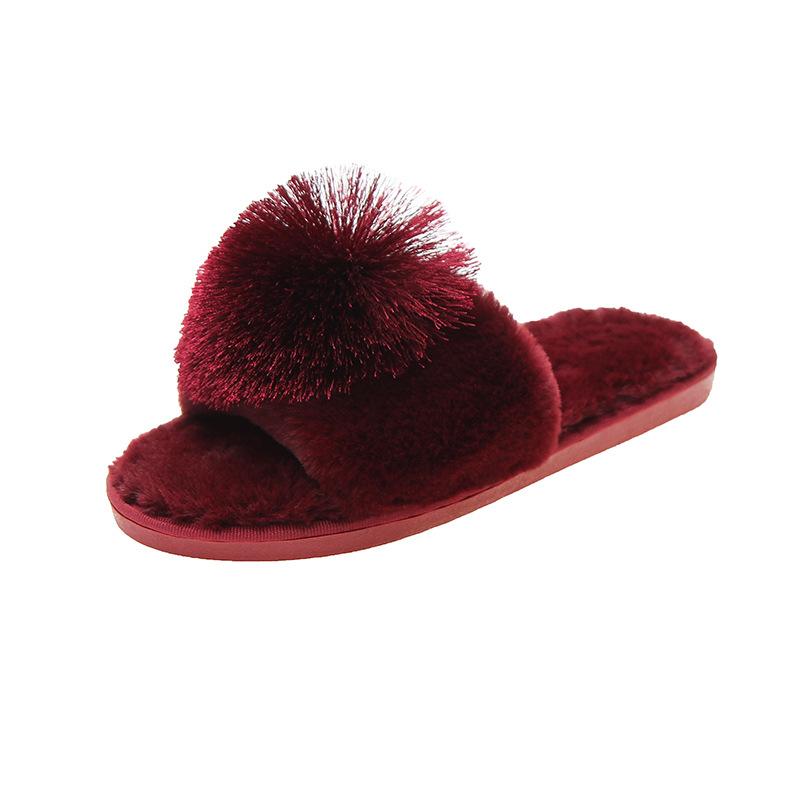 Mao Mao slippers 2025 new Korean version of home one-word slippers fashion ball warm indoor cotton mop