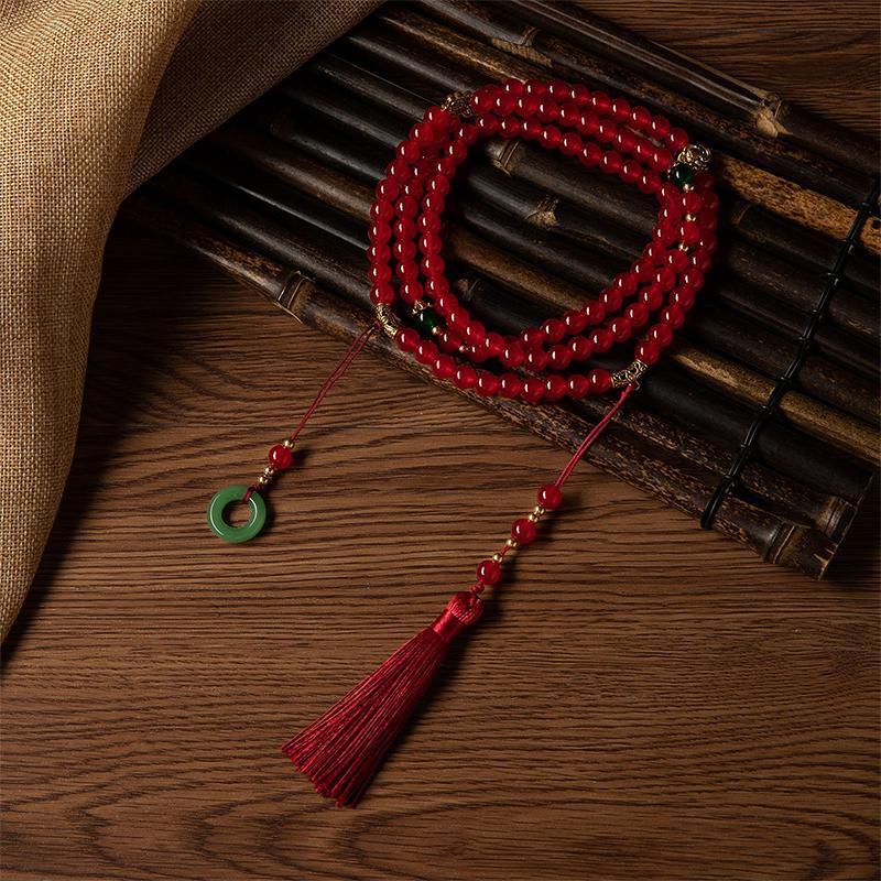 Retro Ethnic Style Necklace Chinese Style Beaded Tassel Choker Natural Stone Prayer Necklaces Women Cheongsam Necklace Jewelry