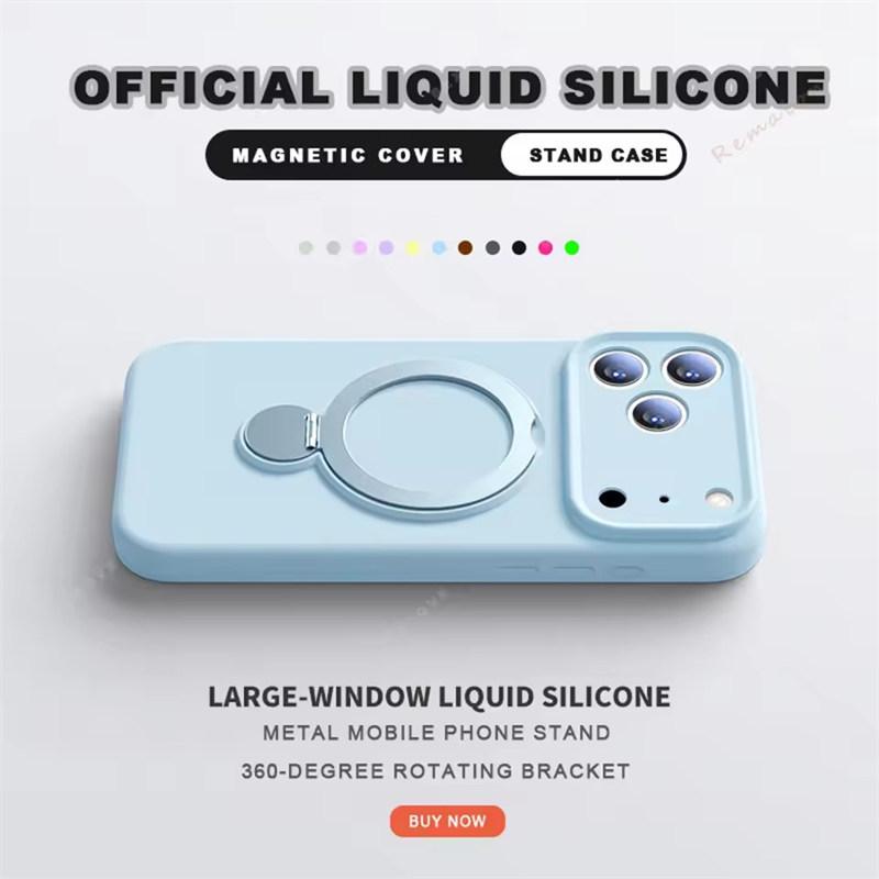 360° Magnetický Stojan Tekutý Silikonový Kryt na Telefon Pro iPhone 17 Air 13 14 15 16 Pro Max Plus Držák pro Magsafe Nabíjení Ochranný Kryt
