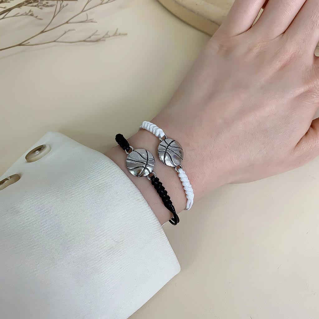 2Pcs/set Volleyball Football Basketball Tennis Couple Bracelet Women Handmade Black White Rope Braided Sport Bracelet Jewelry