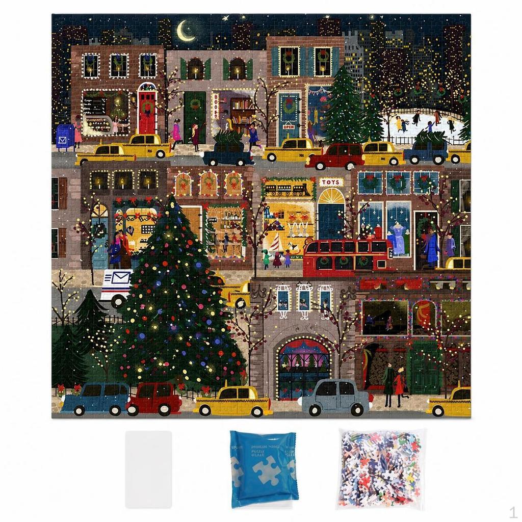 Square Christmas Snow Scene Jigsaw Puzzle 500 Pieces with Foil Reflective Finish, Stress Relief