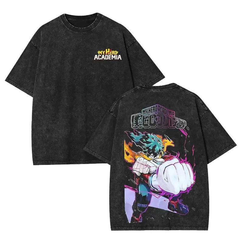 

Anime My Hero Academia Midoriya Izuku Graphic T Shirt Men Women Washed Cotton Tshirts Vintage Casual Clothing Harajuku T-shirt XXL чёрный