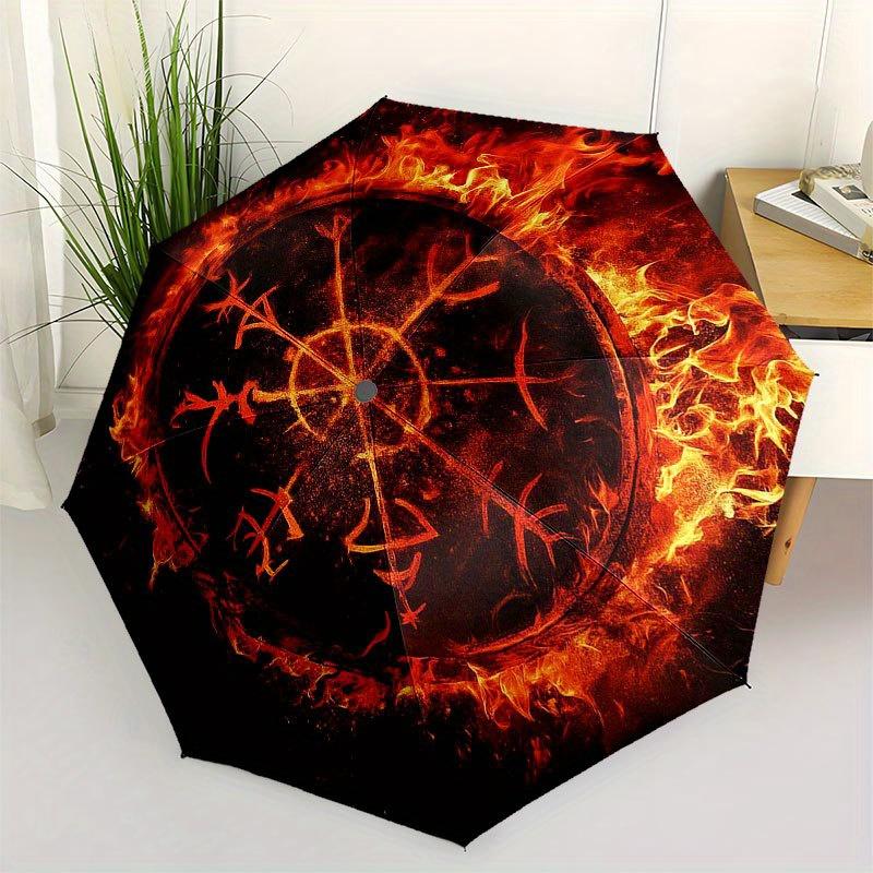 

Flaming Viking Compass, Norse Symbol Artwork Umbrella, Cute Umbrella with Cute Design, Portable 3-Fold Compact Umbrella for Men & Women, Valentine s D