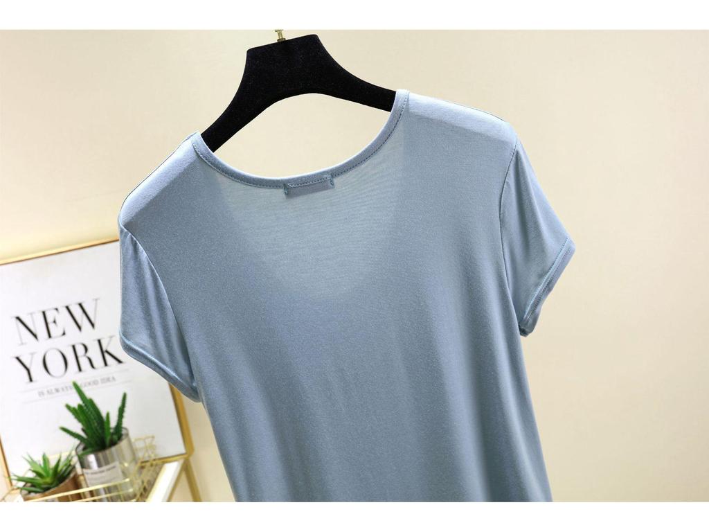 Women's Summer Cotton Crew Neck Short Sleeve Casual Elastic T-Shirt