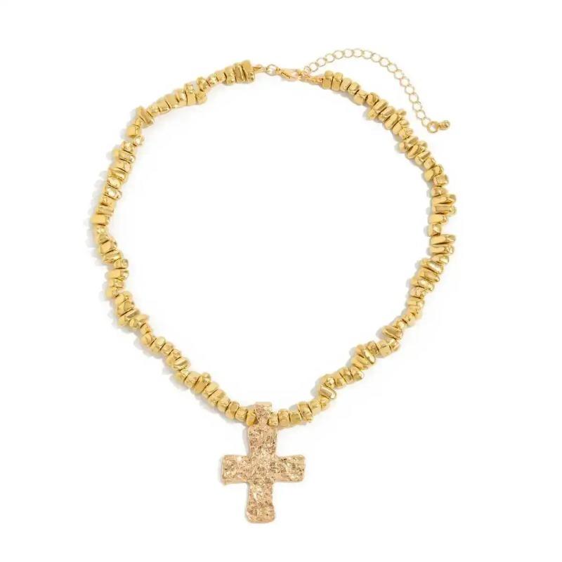 1PCS Irregular CCB Bead Necklace Alloy Cross Pendant Women's Fashion Gothic Necklace Steampunk Jewelry