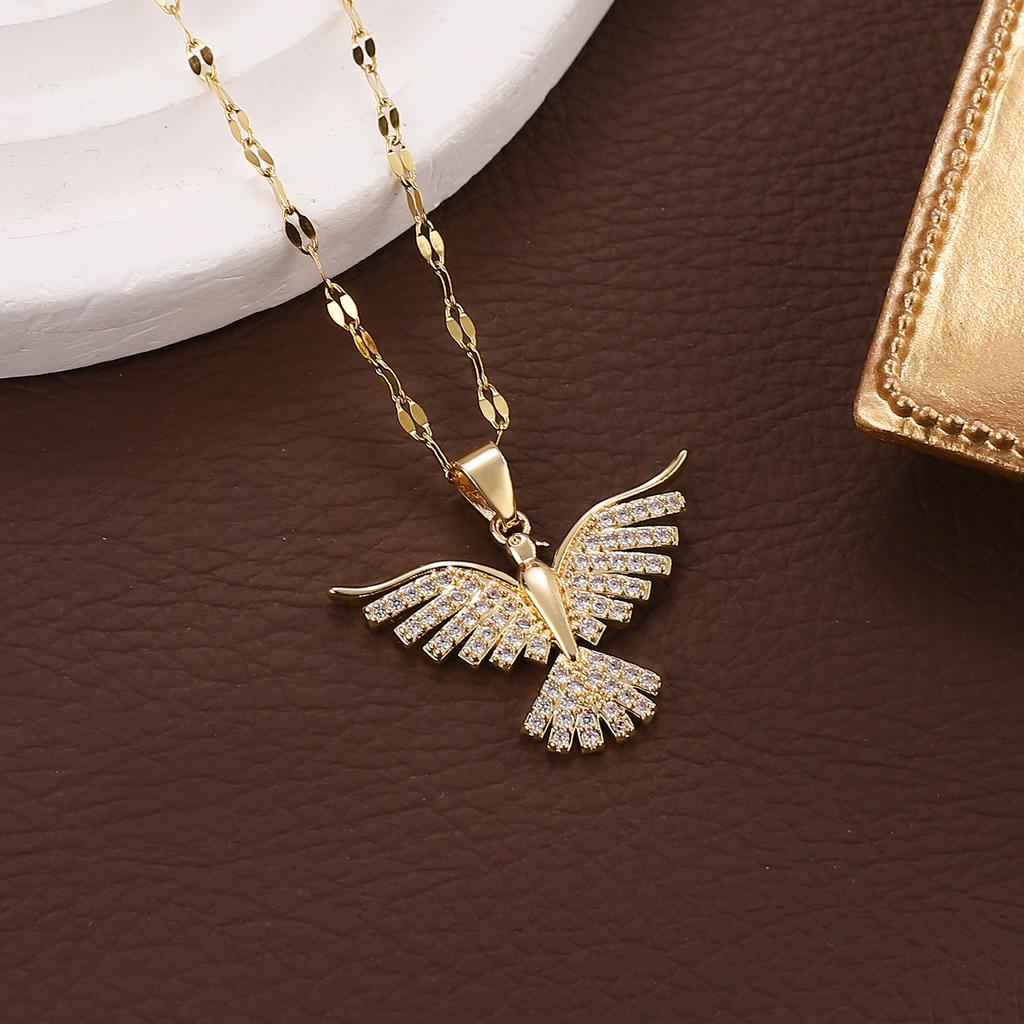 New Angel Wings Stainless Steel Phoenix Eagle Pendant Necklace for Women Girl Trend Elegant Choker Neck Chain Jewelry Gift Party
