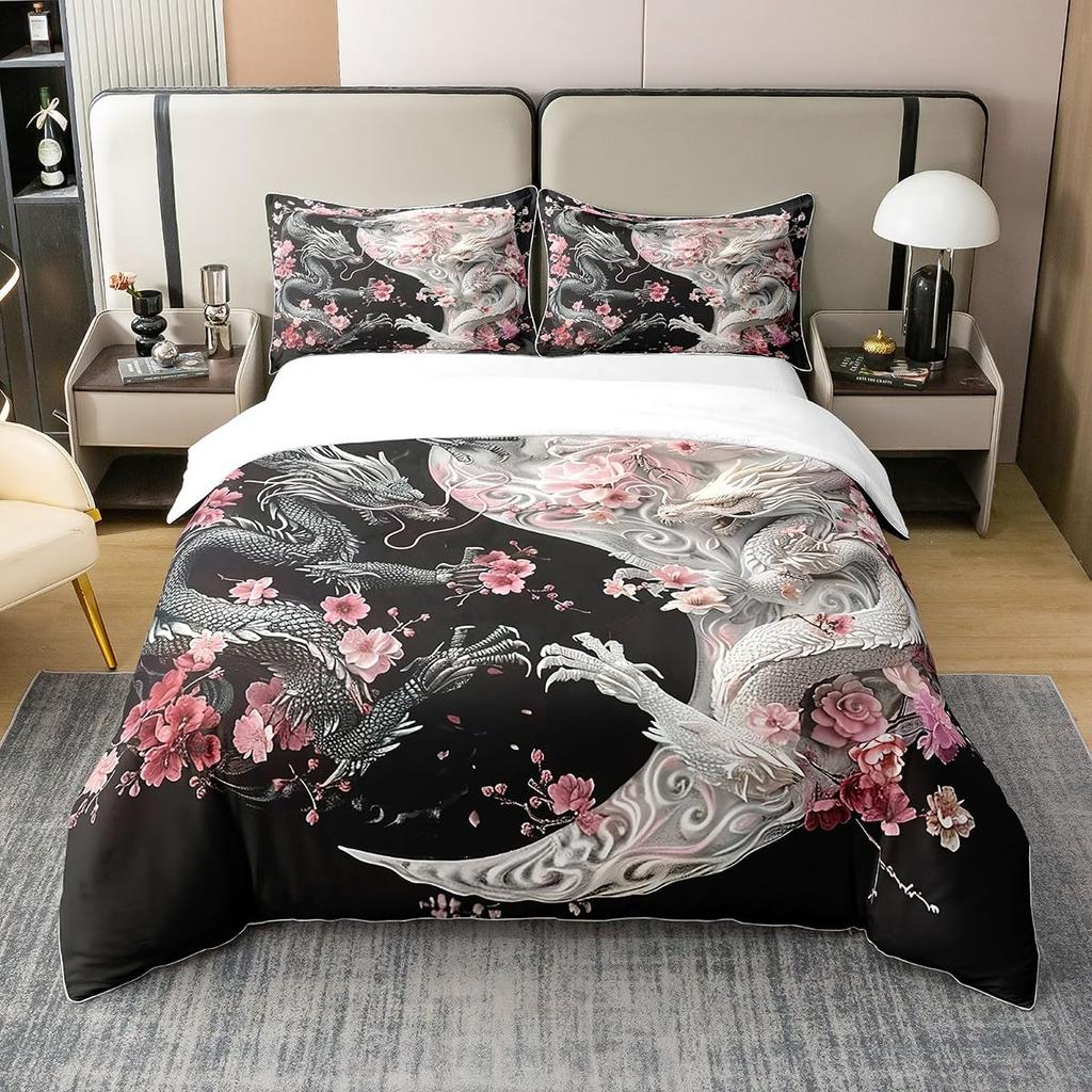 Dragon Kids Duvet Cover Sets Queen King Twin Size Boys Men Room Decor With 1 Bedding Comforter Cover 2 Pillowcases No Comforter