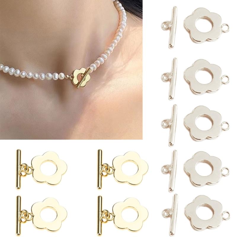 5Sets Flower Toggle Clasps Connector T-bar Necklace Bracelets Clasps Jewelry Making Findings Accessories Easy To Use