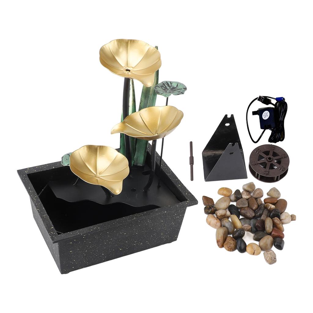 USB Tabletop Fountain Quiet Circulating Water Decorative Iron Desk Waterfall Fountain with LED Light for Living Room