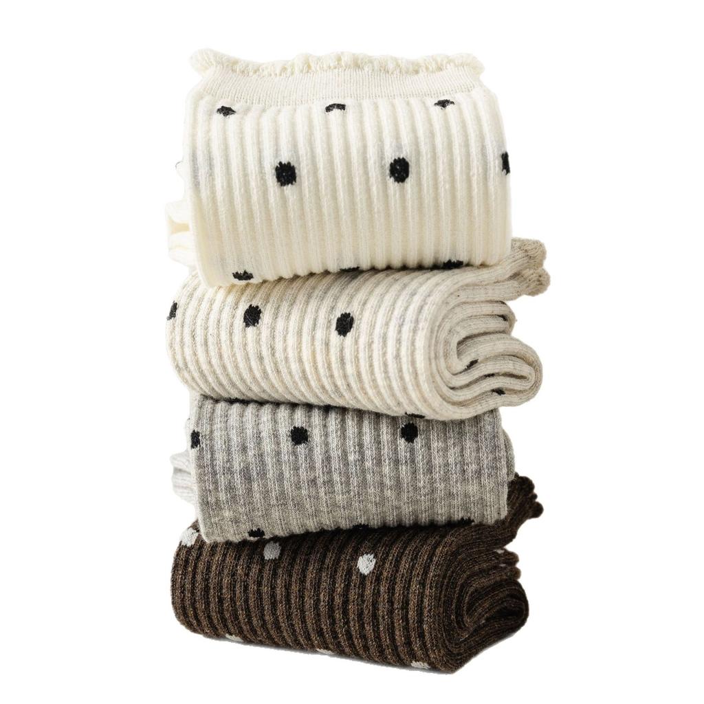 Female Autumn and Winter New Lovely Polka Dot Bubble Mouth Lace Cotton Boneless Tube Pile Socks