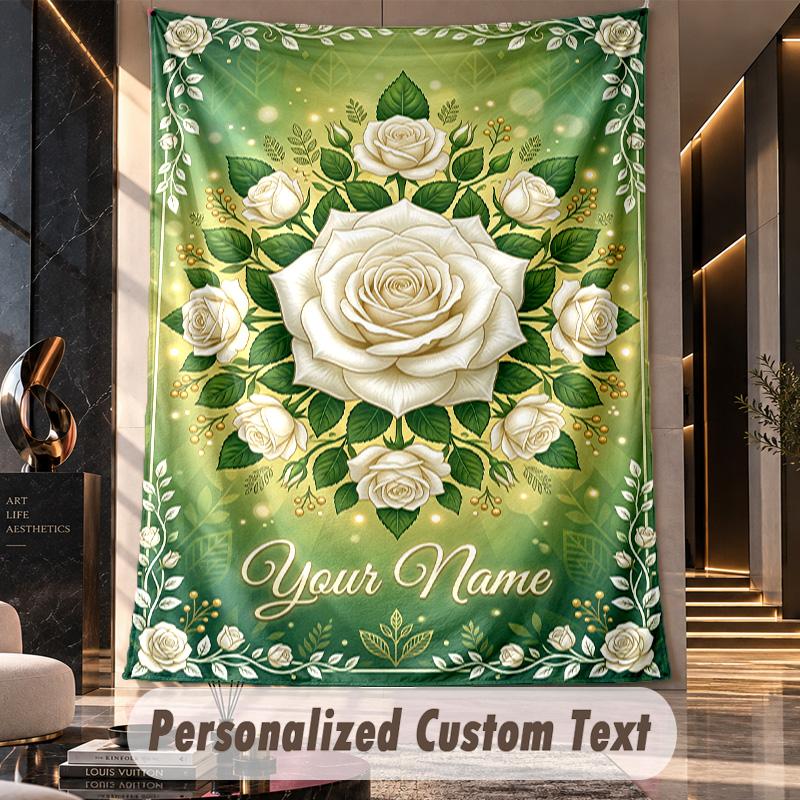 Elegant Floral Mandala Theme Wall Tapestry Customized With Name Text Personalized Hanging Tapestry For Bedroom Living Room Decor