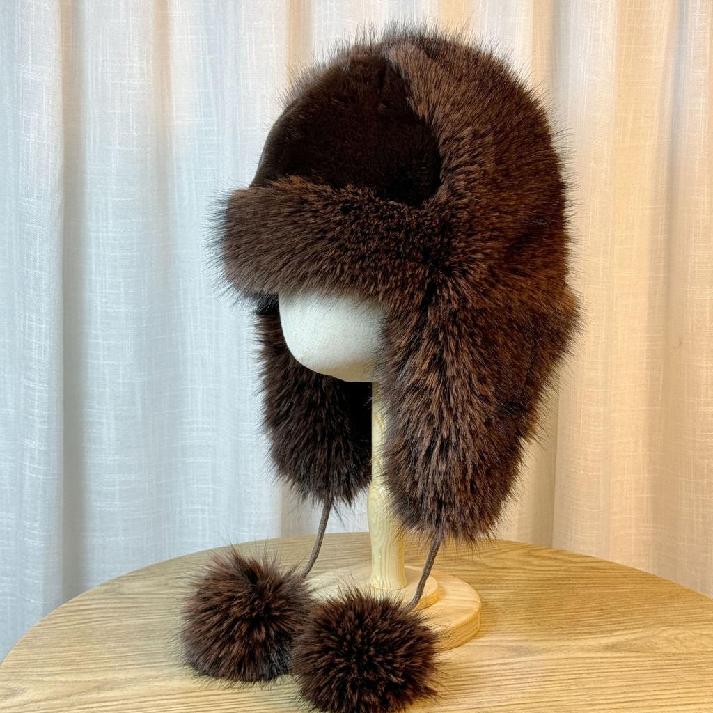 New Winter Lei Feng Hat Plus Velvet and Thickened Outdoor Cold Proof Hat for Women  High End Plush Warm Ear Protection Headgear