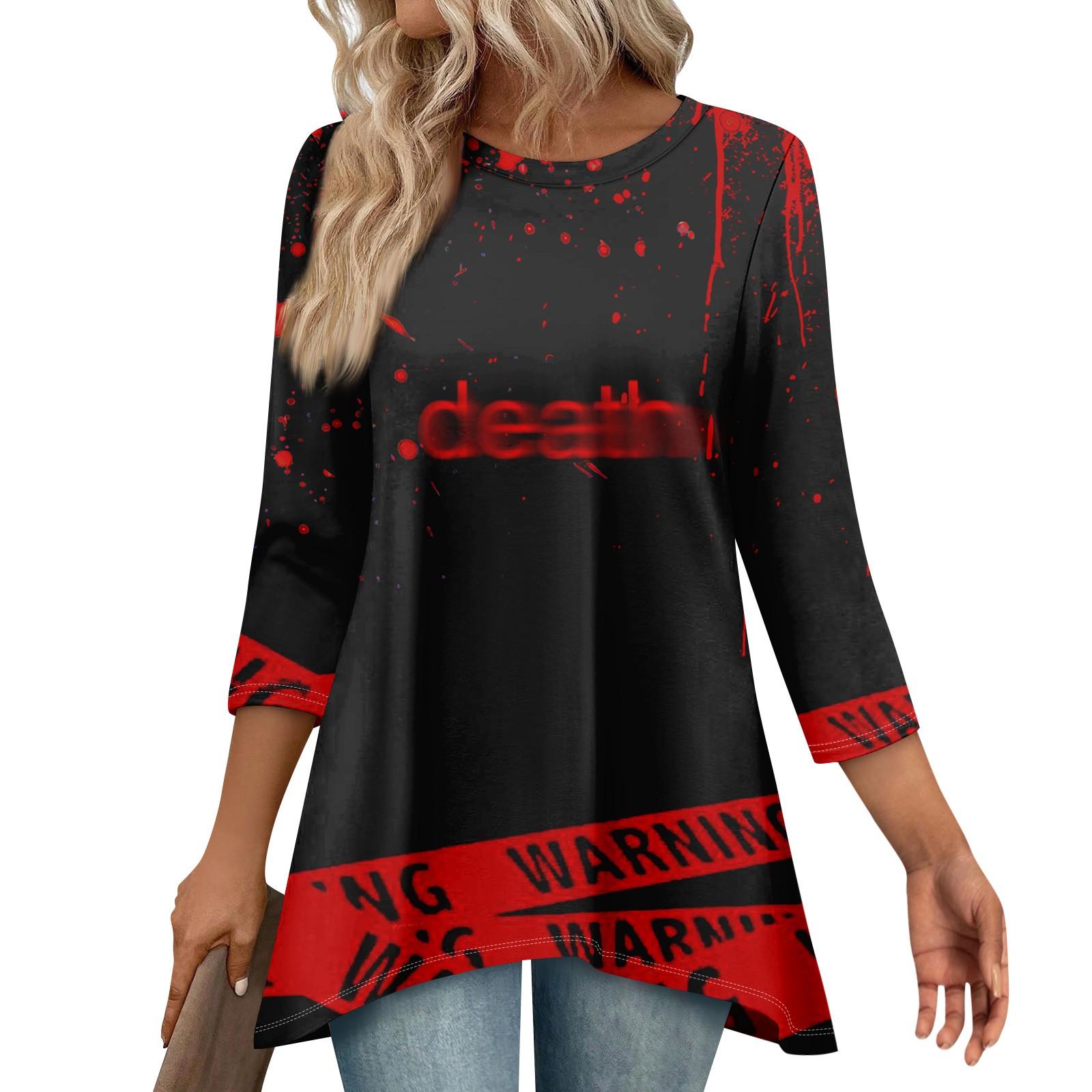 

Туники для женщин Свободного кроя Топы с принтами Рукав 3/4 Женские топы с асимметричным подолом XL винный