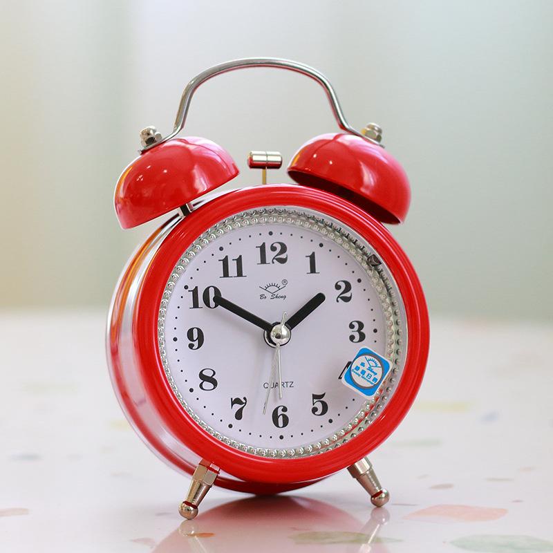 Metal Ringing Alarm Clock Student Bedside Fashionable Simple Silent Alarm Clock Alarm Table Bell with Night Light Super Alarm Ring