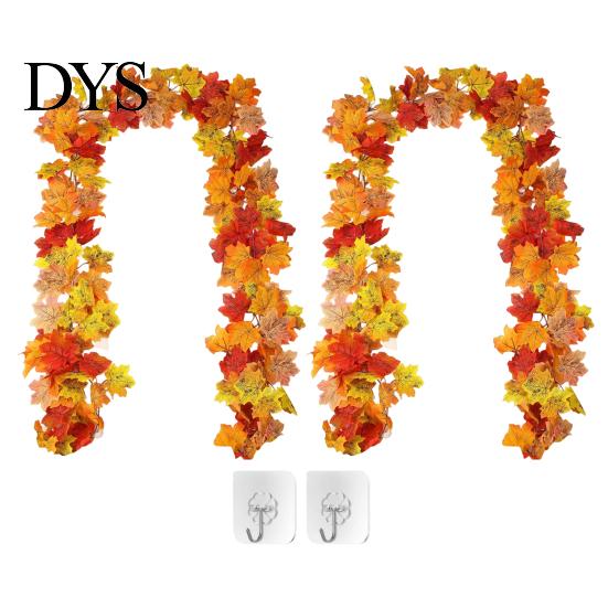 Autumn Festival Home Accents 2Pcs Artificial Fall Leaves Garland, Maple Leaf Vines for Thanksgiving Flexible Rattan Handrails Mantle Decor,