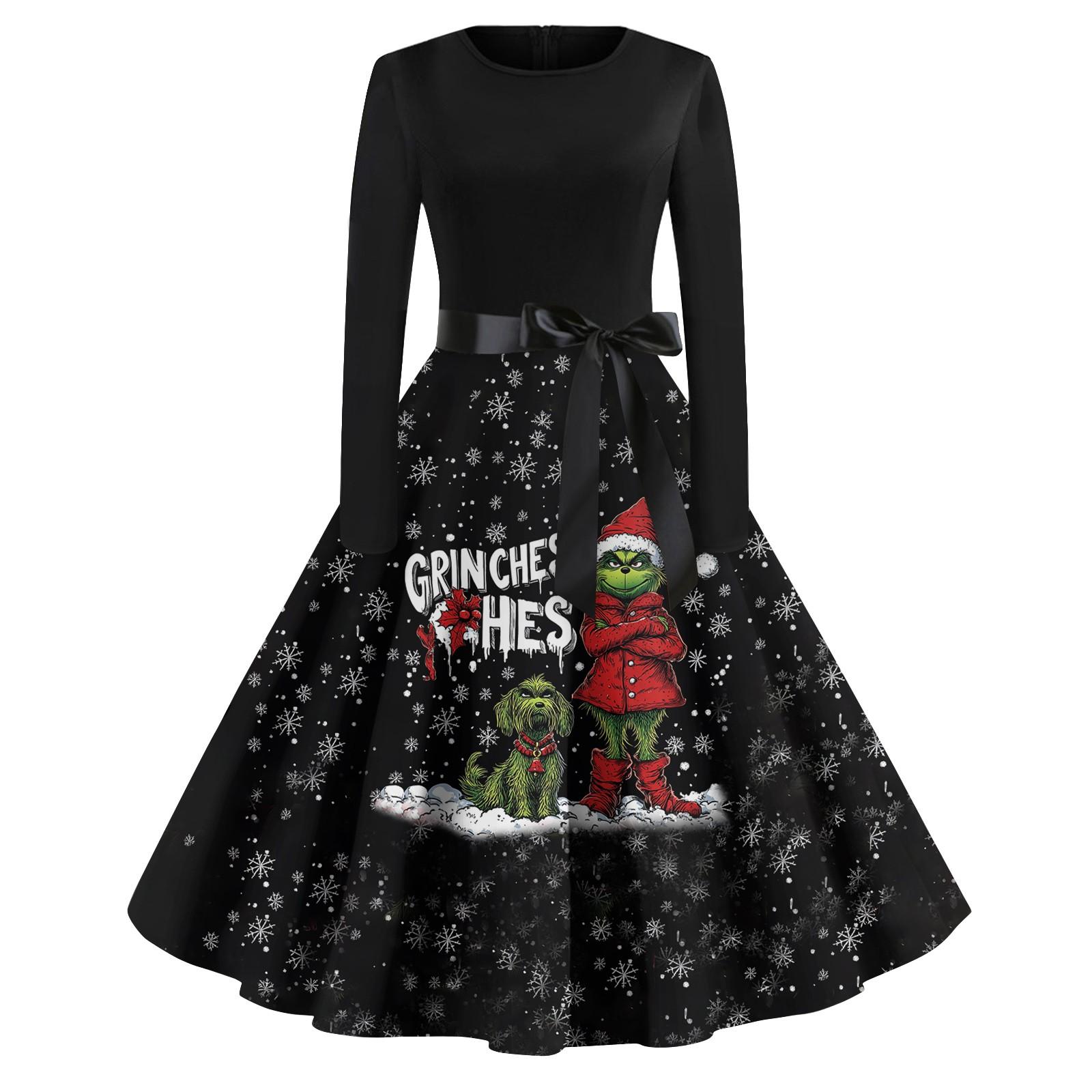 

Женское повседневное модное платье с длинным рукавом и принтом, вечернее повседневное платье с круглым вырезом M красный