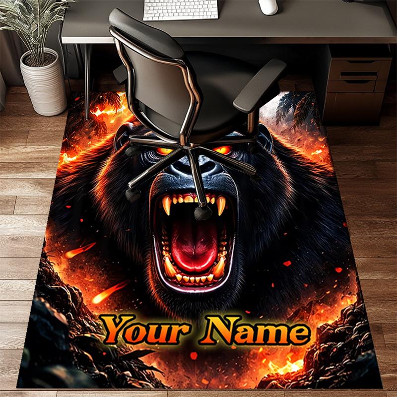 1PC Custom Name Gorilla Roar Fire Artwork Theme Floor Mat Ideal for Living Room, Game Rooms, Office, Bedroom,Floor Mat Playful Design