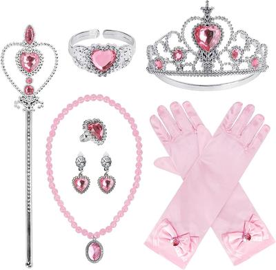 Doyime Prinzessinnen-Accessoires (7-teiliges Set) Spielzeug-Kostümzubehör für Mädchen, Funkelnde Verwandlung, Geburtstagsgeschenk, Cosplay, Hochzeit, Party, Rosa