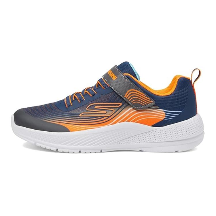 Skechers Детские Мальчики Microspec Advance Спортивные Удобные Нескользящие Дышащие Низкие Повседневные Кроссовки Детские Кроссовки Синий Оранжевый 403926L-NVOR 31
